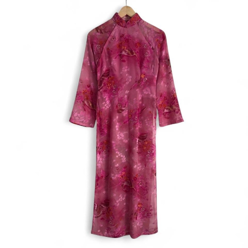 Vintage Sheer Pink Floral Maxi Dress